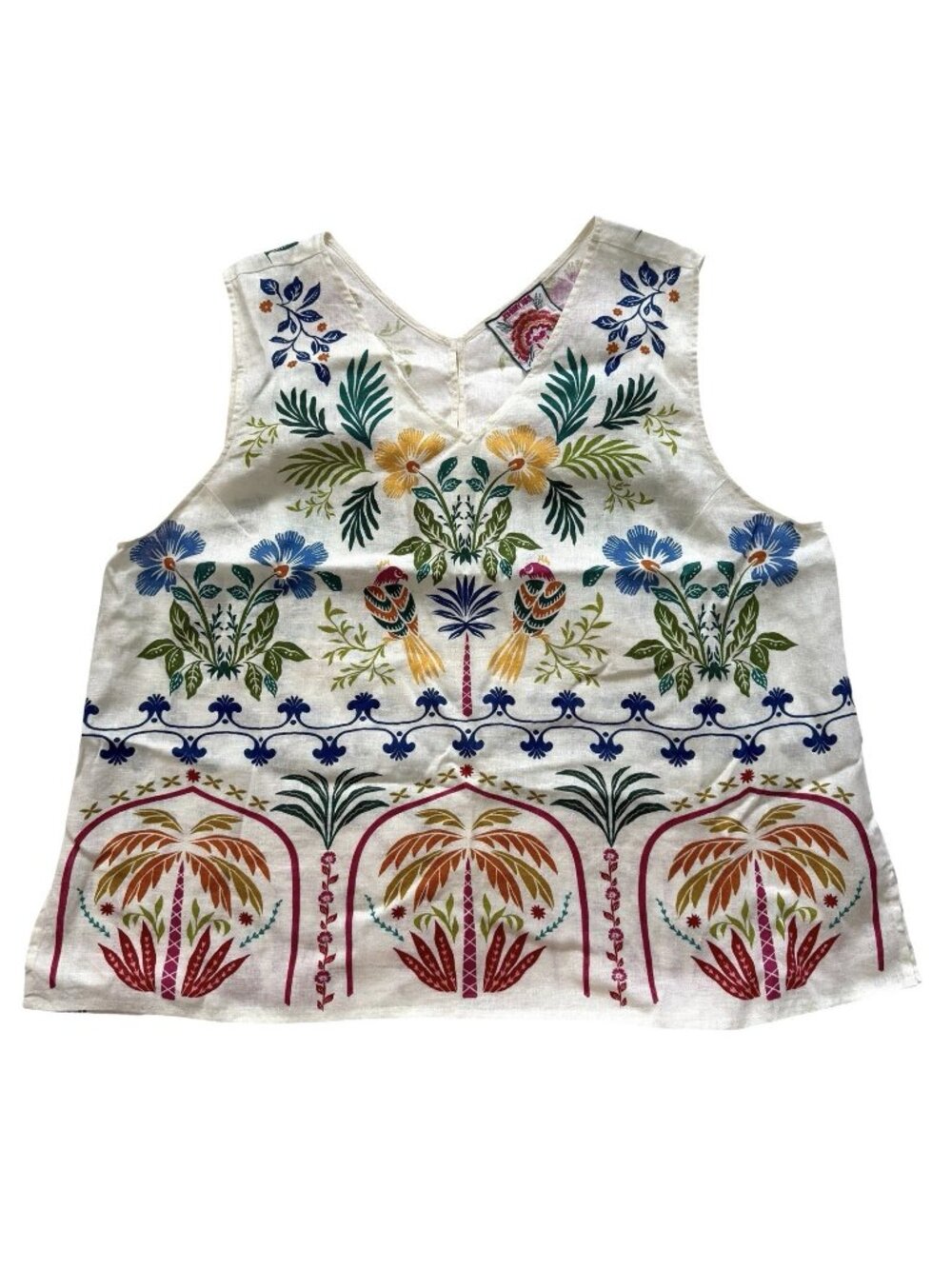 JOHHNY WAS Soller Tropical Linen Button-back Tank Top Size XL EXCELLENT